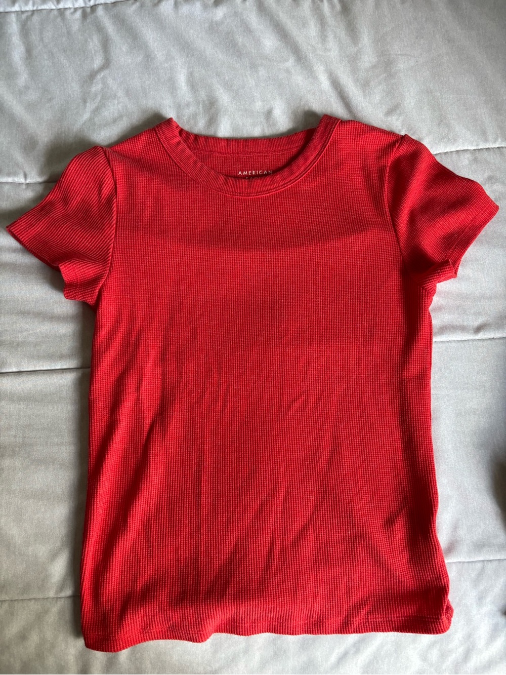 American Eagle Outfitters Red Ribbed Short-Sleeve Tee